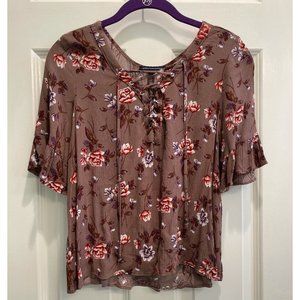 Lace up floral blouse